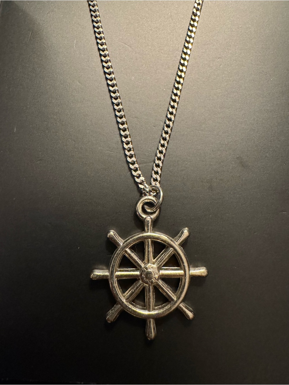 Nautical Ship Wheel Silver Pendant Necklace - 18”